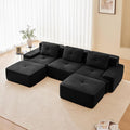 Boneless Couch Modular Sectional Sofa 117 Modern Cloud Couch with Deep Seat Comfy Corduroy U Shaped Sectional Couches for Living Room 3 Seater Tufted Floor Sofa with Movable Ottoman Black