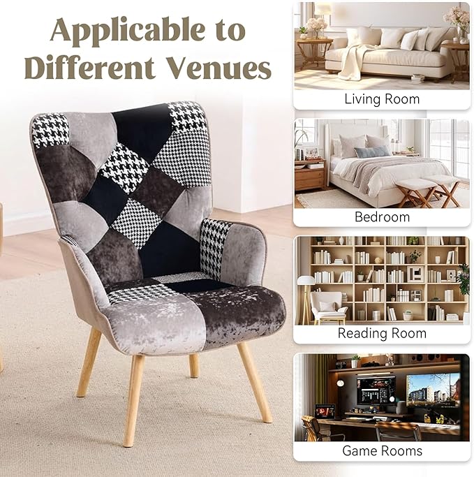 Joysoul Living Room Accent Chair Modern High Back Arm Chair Houndstooth Pattern Bohemian Style Chairs for Bedroom Waiting Room