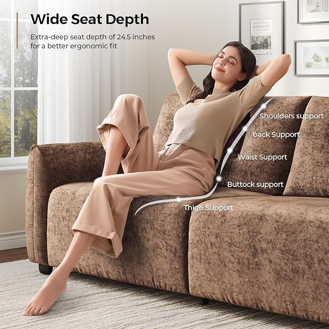 84.5 Inch Loveseat SofaModern Couch and SofaFeather-tip armrest DesignSturdy and Easy InstallationSmall Sofa for Living Room Bedroom Office and ApartmentChenille FabricBrown