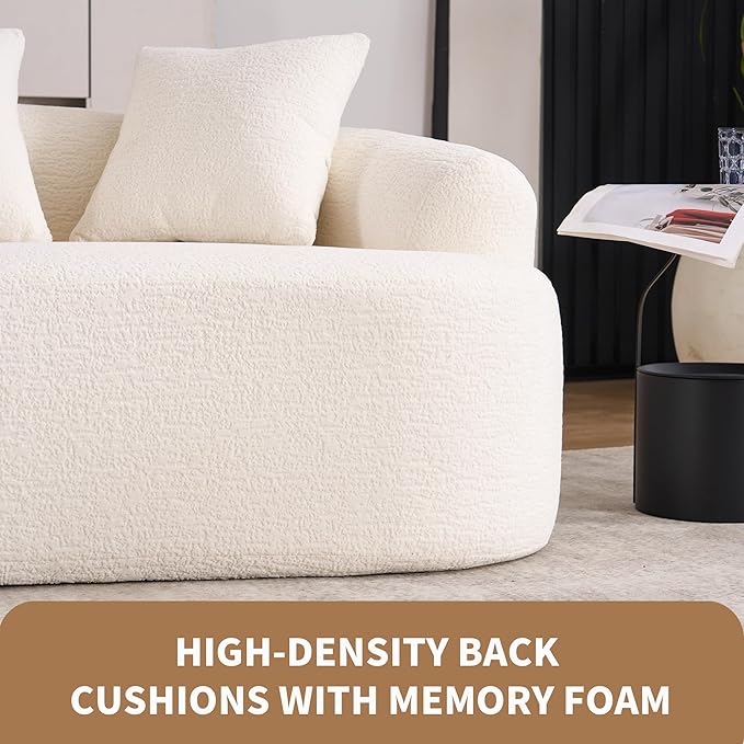 Loveseat Sectional Boneless Sofa for Living Room 65 Modern Luxury Chenille Sofa Deep Seat Curved Cloud Floor Couch with 3 Throw Pillows for Small Spaces Beige