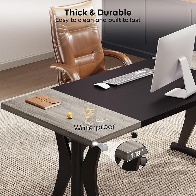 Bestier 70 Inch Large Executive Desk Modern Simple Computer Office Desk with Thickened Desktop Wood Metal Conference Room Table for Home Office Business &amp Writing Grey