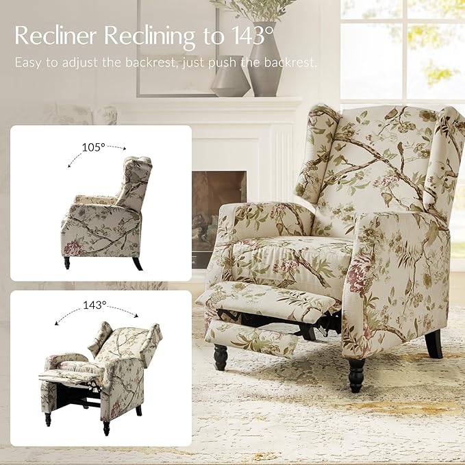 Mid Century Modern Wingback Recliner Chair Upholstered Push Back Recliner Sofa Lounge Armchair for Living Room Home Theater Accent Chairs Recliners Couches