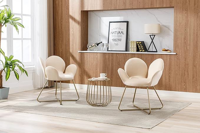 Modern Velvet Accent Chair Comfy Cute Upholstered Vanity Desk Chair wMetal Legs Soft CushionArmchair for Living Room 2PCSet