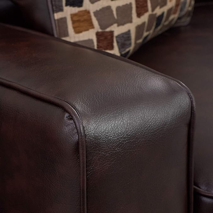 Serta Palisades 73 Track Arm Sofa Durable Bonded Leather Soft Pillow Back Pocket Coil Seat Cushions Loveseat or Couch for Small Spaces Living Rooms or Bedrooms Chestnut Brown