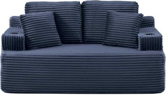 Floor Loveseat Boneless Sofa Couch in a Box with Cup Holder and Side Pockets Corduroy Upholstered 2 Seater Cloud Foam Sofa with Deep Seating for Living Room No Assembly | Breathable material Cuphol