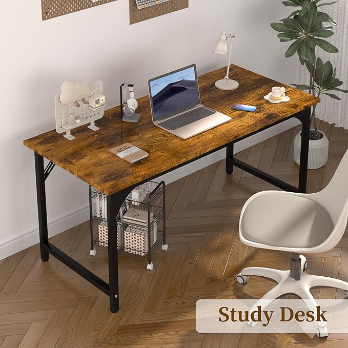 AZN Computer Desk 47in Computer Desk Office Desk w/Metal Frame Office Desk w/Water-Resistant Scratchproof Surface Home Office Desks w/Large Legroom for Work Study Writing Gaming Rustic Brown