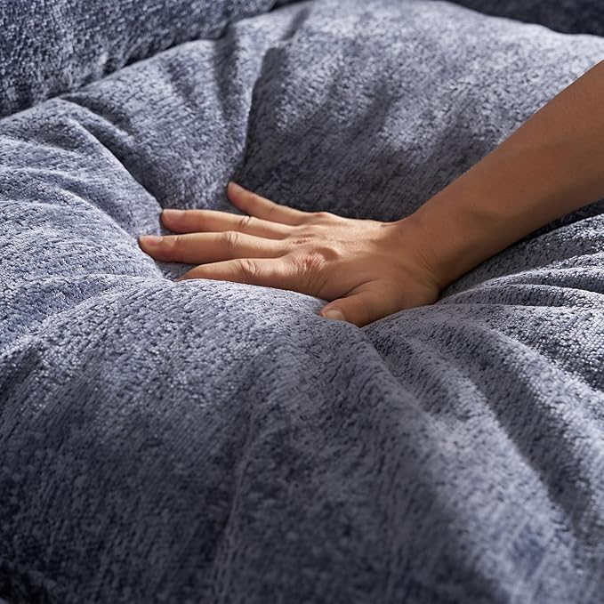 SITJOY 110 Boneless Sectional Couch Modular Cloud Couch with Washable Covers Soft Deep Seat Comfy Sofa with Chaise 3 Seater L Shaped Sofa with Ottoman‌ Chenille in Navy Blue