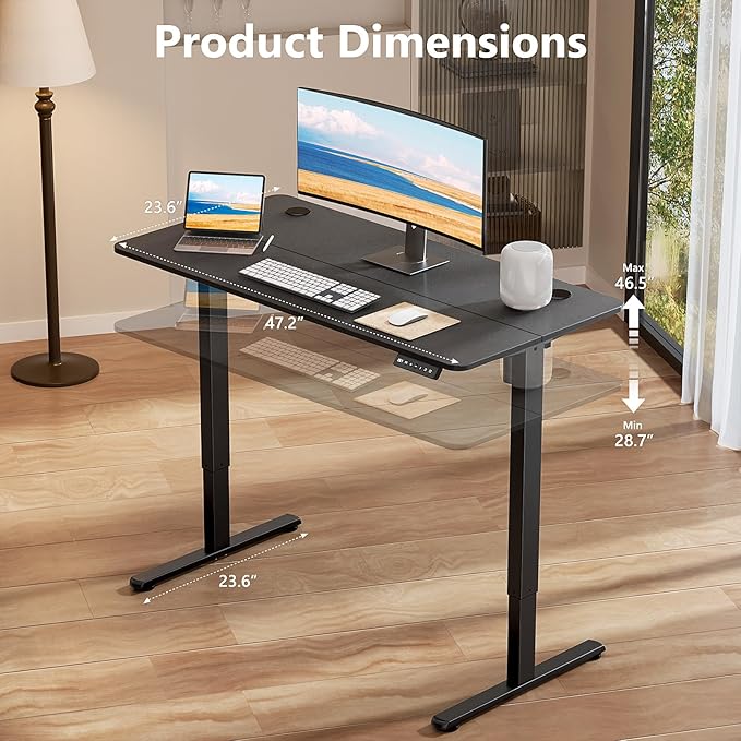 Electric Standing Desk 48 x 24 Inches Height Adjustable Sit Stand Computer Desk Home Office with Memory Presets (Spliced DesktopBlack)