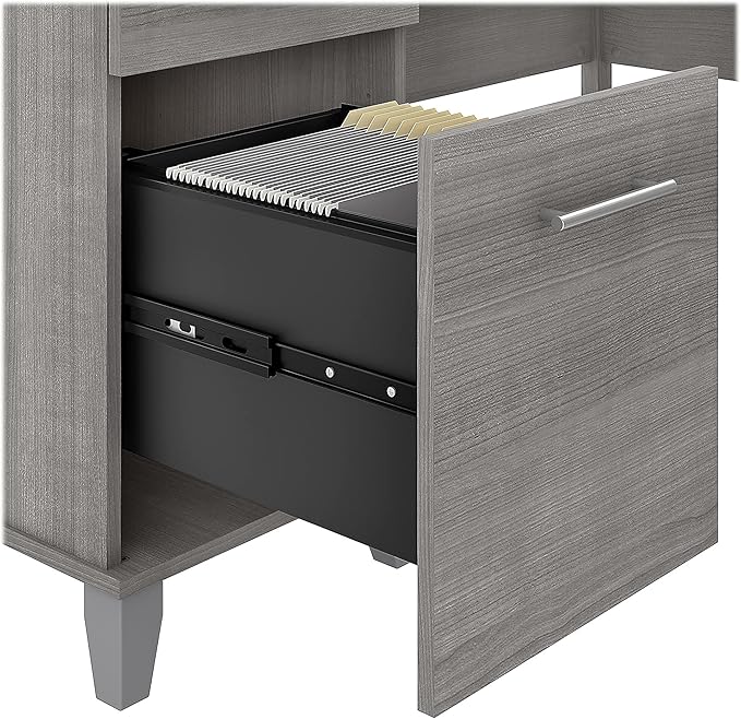 Bush Home Somerset 60W L Shaped Desk with Hutch in Platinum Gray