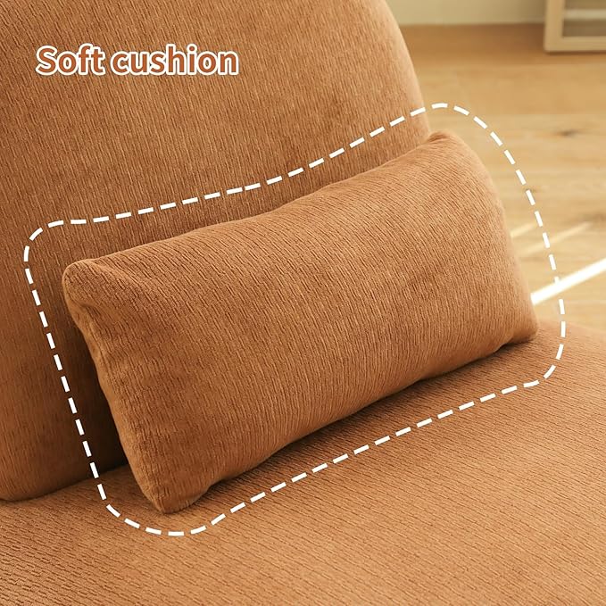 KEIKI Velvet Accent Chair with Solid Wood Legs Armless Cute Single Seat Sofa for Living Room Bedroom or Reading Nook Comfy Lounge Chair Caramel