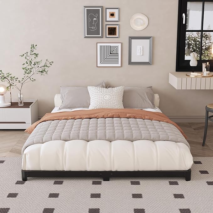 3 inch Low Bed Frame Queen Size with Rounded Corner Heavy Duty Metal Easy Assembly Noise Free Black
