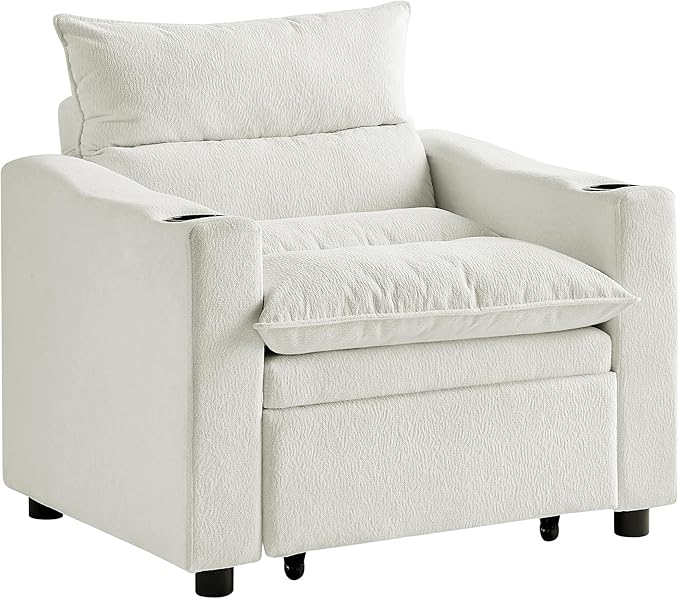 3-in-1 Convertible Sleeper Chair Bed Adjustable Pull-Out Sleeper Sofa Chair Modern Futon Sofa Bed Loveseat with Adjustable Backrest for Living Room Small Space (Beige 36 W)