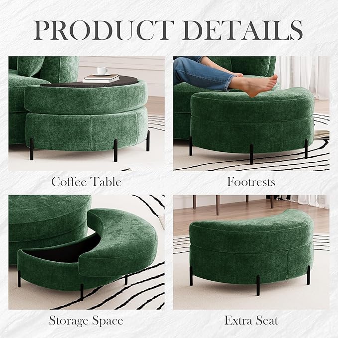 Aoiy &amp Wifon 50'' W Oversized Swivel Barrel Chair with Storage Ottoman Green Round Accent Chair with Half Moon Ottoman for Living Room Deep Seat &amp Extra Wide Chenille