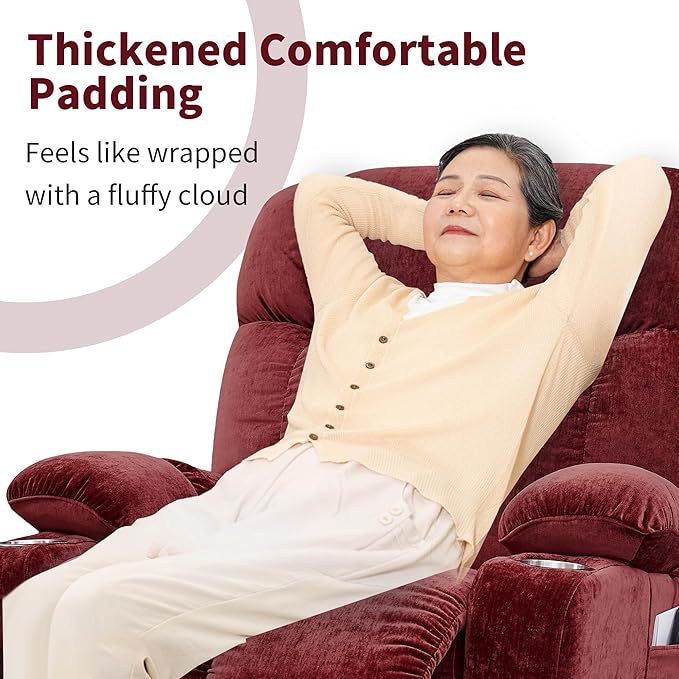 Large Power Lift Recliner Chair with Massage and Heat for Elderly Big and Tall People Dual Motor 180° Lay Flat Overstuffed Wide Velvet Lift Recliners with 2 Cup Holders Side Pocket