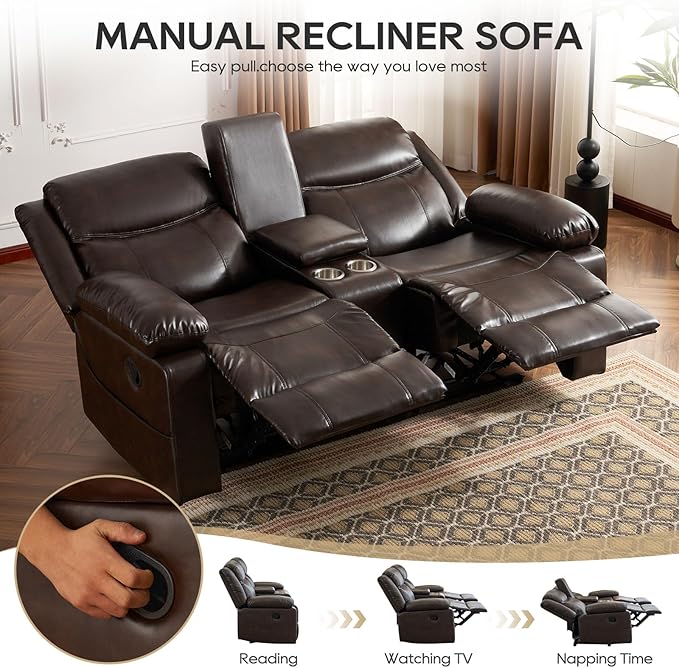 Recliner Sofa Reclining Loveseat Sofa with Massage &amp Heat Reclining Couch with Side Pockets Extra Storage Cup Holders for Living Room