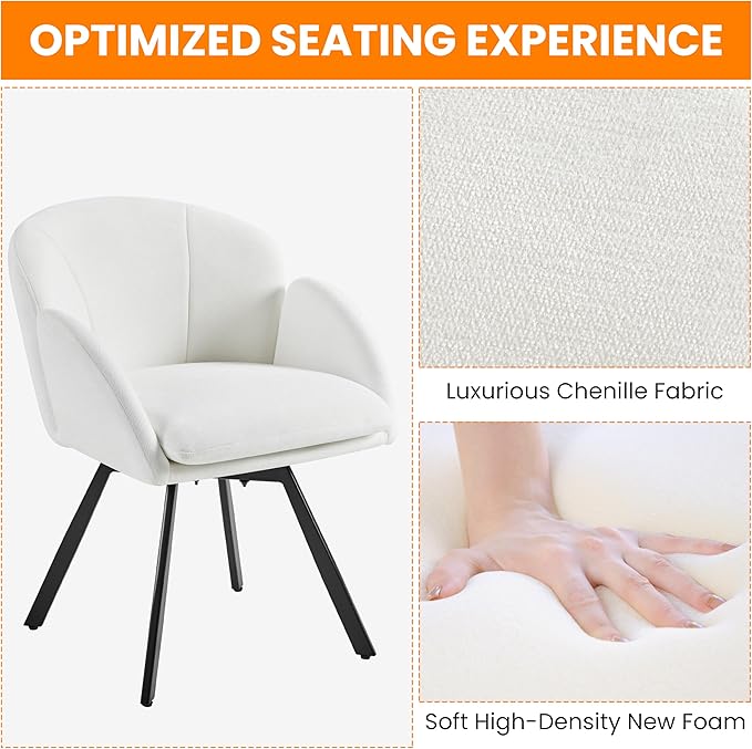 Yaheetech Swivel Accent Chair Flower Chenille Armchair Vanity Chair Side Chair with 360-Degree Swivel Base and Seat Cushion for Living Room/Bedroom/Home Office/Makeup White Set of 2