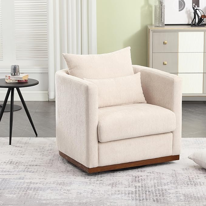 Swivel Barrel Chair Comfy Round Accent Sofa Chair for Living Room 360 Degree Swivel Barrel Club Chair Leisure Arm Chair for Nursery Hotel Bedroom Office Lounge (Beige)