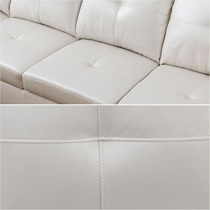 FONTOI Leather Sectional Couch Sofa 4-Seat L-Shaped Sectional Sofa with Cup Holders &amp Nail-Head Trim – Modern PU Leather Living Room Couch for Apartment Bedroom White