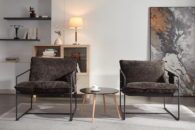 YAFF 2 Chairs in 1 Box Upholstered Hanging Armchair with arm Pocket Metal Frame Crushed Foam Cushions and Skin-Friendly Braid for Living Room and Bedroom. Dark Gray-196