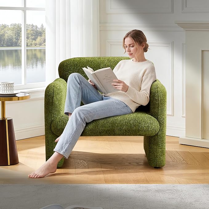 Modern Accent Chair 33.86inch Upholstered Comfy Reading Armchair with Solid Wood Legs &amp High-Density SpongeVelvet Simple Leisure Sofa Chair for Living Room Bedroom Small SpacesGray