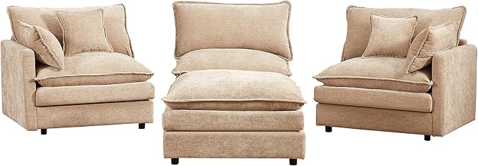 Cloud Couch Modular Sectional Sofa 102-Inch L-Shaped Chenille Fabric 3-Seater with Movable Ottoman Living Room Couch Set with Memory Foam Cushions (Coffee L)