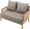 Loveseat Sofa Couches with Rattan Arms and Pillows for Living Dining Room Bedroom Office Entryway Small Spaces Taupe