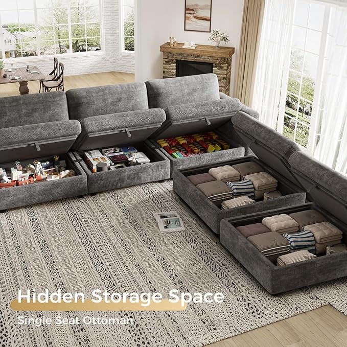 KKL Modular Sectional Couches for Living Room Chenille 5 Seater Sofa Couch with Adjustable Backrest Sofa Couch with Comfy Cushion Dark Grey