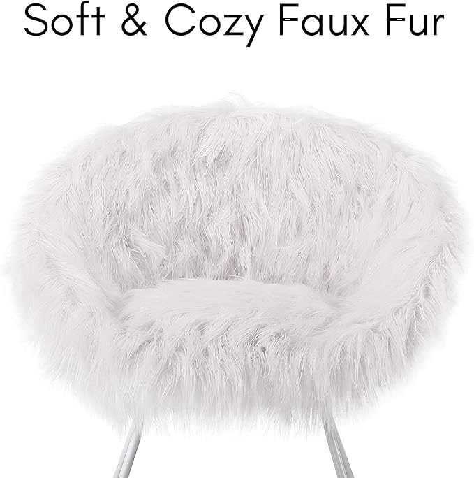 BIRDROCK HOME Papasan Chair with Silver Legs - Oversized Comfy Cushion for Indoor Lounge Bedroom Dorm or Living Room - Cozy Fuzzy Seat - Metal Frame - Large Circle Lounge Chair Patio Chair - White