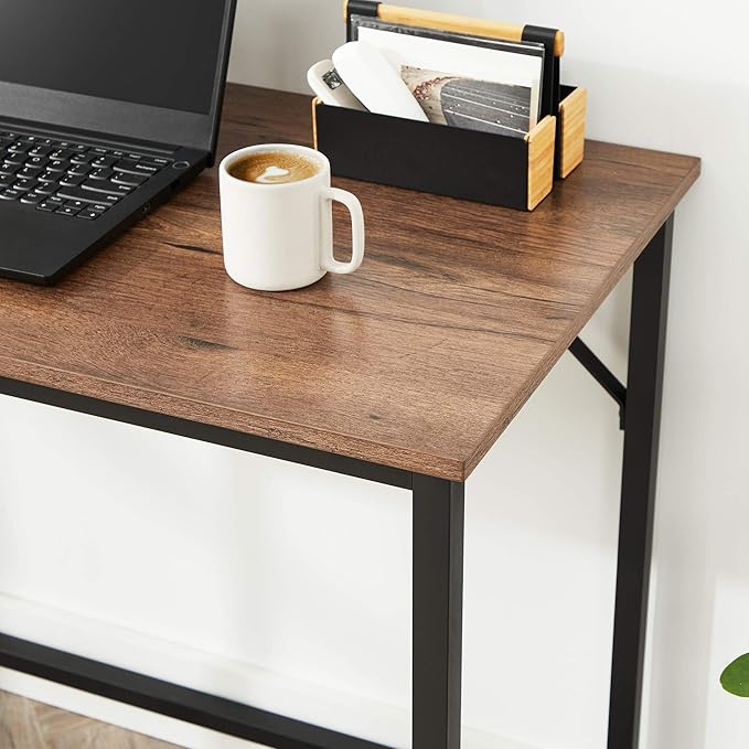 VASAGLE Computer Desk Office Work Desk 39.4 x 19.7 x 29.9 Inches for Study Bedroom Home Office Living Room Hazelnut Brown and Ink Black ULWD041B03