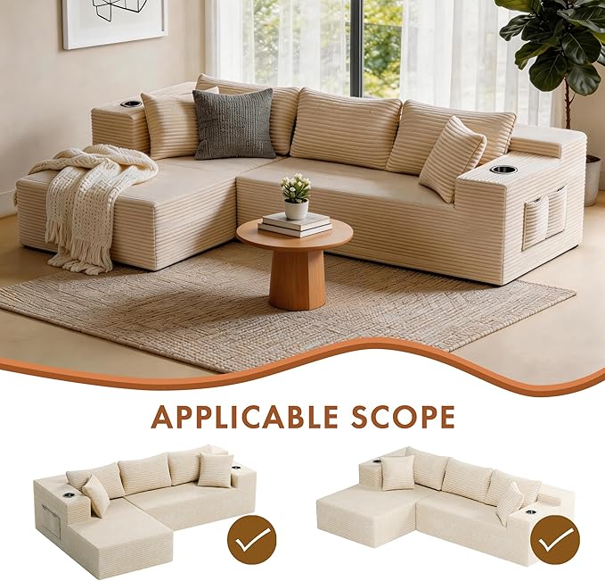 Realbear 108 Cloud Sectional Couch Sofa with L-Shape Chaise Modular Sectional Couch with Deep Seat for Living Room Bedroom No Assembly Required (Beige 108 Left Facing Chaise)