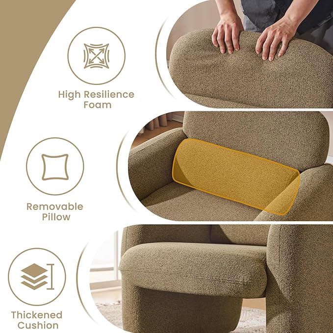 Furniliving 30.5 Accent Chairs Set of 2 Chenille Fabric Living Room Chair Comfy Upholstered Armchair Single Sofa Chair with a Waist Pillow for Bedroom/Office/Reading Spaces Yellow