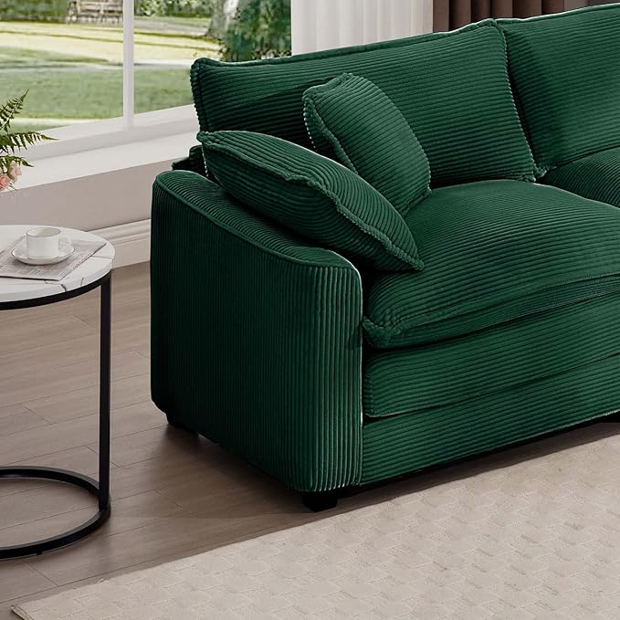 80 Sectional Loveseat Couch for Liiving Room Corduroy Cloud 2 Seater Couches Modern Comfy Deep Seat Sofa for Small Spaces &amp Apartment (Green 2-Seats)