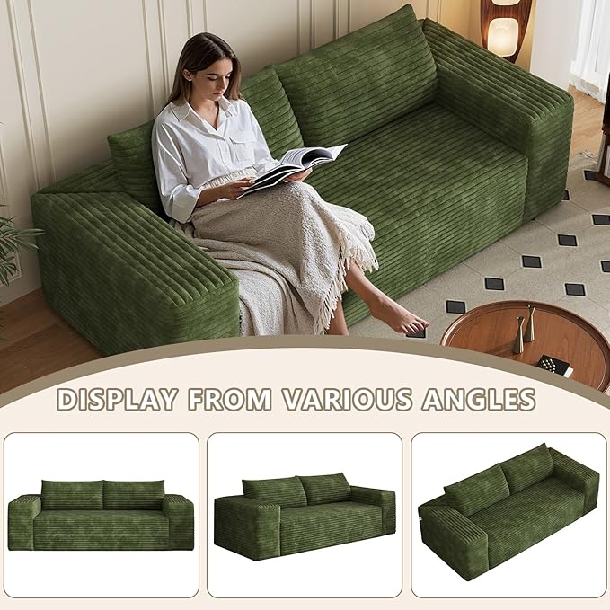 78.8 Loveseat Sofa Boneless Loveseats for Living Room Apartment Size Couch No Assembly Required Corduroy Love Seat for Small Spaces Bedroom Apartment Office Green