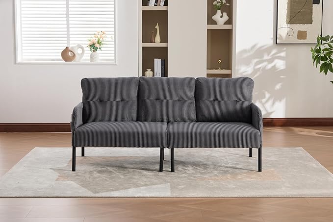 KEIKI 67 Corduroy Loveseat Sofa with Double Side Pockets &amp High Resilience Cushion Modern Style Upholstery Oversized 2-Seater Couch with Metal Legs Easy Assembly for Living Room Gray