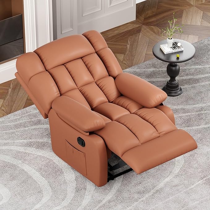 Recliner Chair Upholstered Rocker Recliner Chair with Side Pocket Ergonomic 110°-160° Adjustable Reclining Chairs for Adults Single Sofa Chair with FootrestRecliner Sofa for Living Room