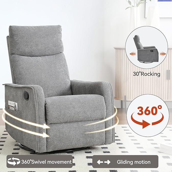 Power Lift Recliner Chair for ElderlyHeat Massage Manual Recliners Chair with RockerChair Recliners for Small SpacesPortable Chair Recliners for Living Room for AdultsEasy AssemblyGrey