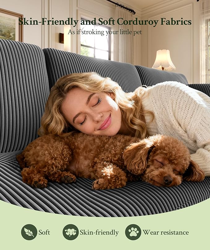 87.2 Couches for Living Room Comfy Grey Couch 7.5 Extra Thick Cushion Sofas for Living Room Tool-Free Setup Loveseat Sofa 848lbs Support Corduroy Couch for Bedroom Apartment Office