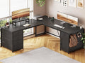 Sedeta SEDETA L Shaped Desk 63'' Computer Desk with 5 Drawer &amp Power OutletLong Home Office Desk or Corner Desk L Shaped Corner Desk with Monitor Shelf Storage Cabinet Black