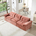118” Cloud Sectional Couch Deep Seat Boneless Sofa for Living Room with 3 Seater Chaise Comfy Chenille Modular Sectional Sofa Made of Memory Foam No Assembly Required (Orange)