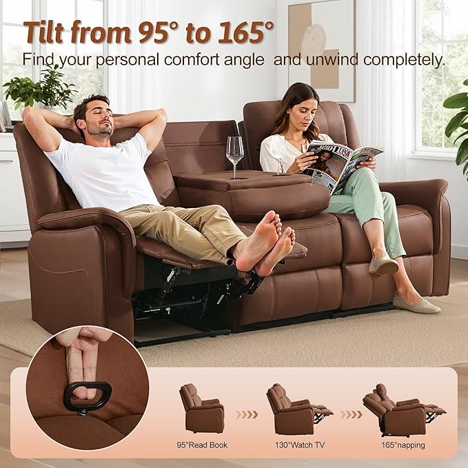 Loveseat Recliner Sofa Flip Middle Backrest Design 3 Seat Reclining Sofa with Storage Drawer Performance Fabric Reclining Couch with Storage USB Port Manual Couch for Living Room RVs