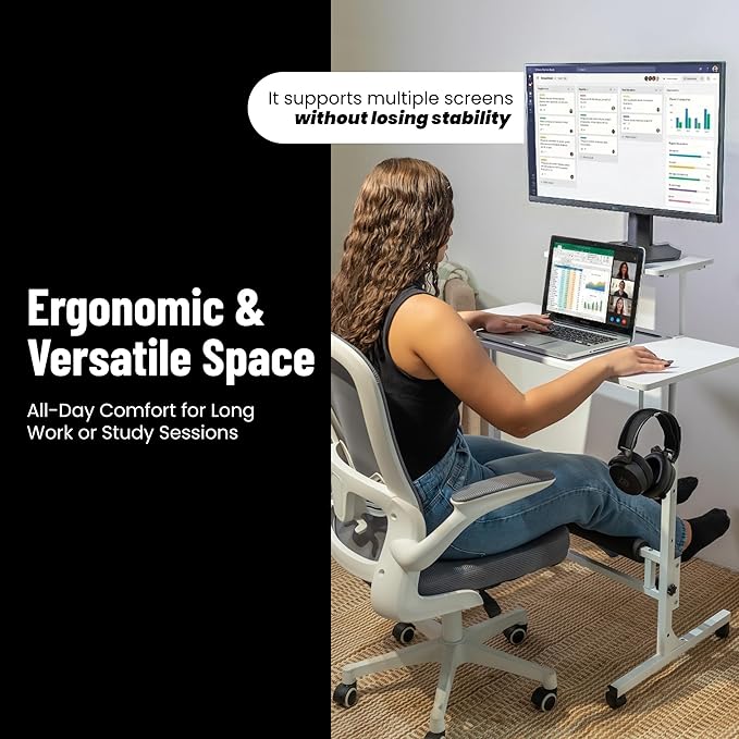 Model 2026 Adjustable Height Rolling Desk With Wheels Portable Compact Laptop Table Mobile Workstation For Study Office Small Space Standing Desk Ergonomic Writing Surface Modern Home Furniture White