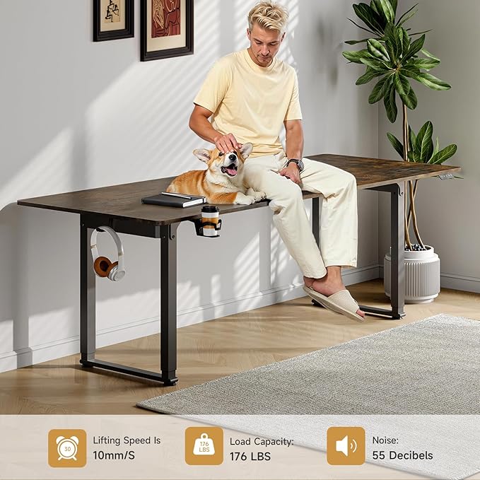 ONBRILL Standing Desk 71x32 Inches Rectangle Stand Up Desk with 4 Legs Dual Motor and Memory Controller Adjustable Height from 28-46 Inches for Home and Computer Workstation Rustic Brown