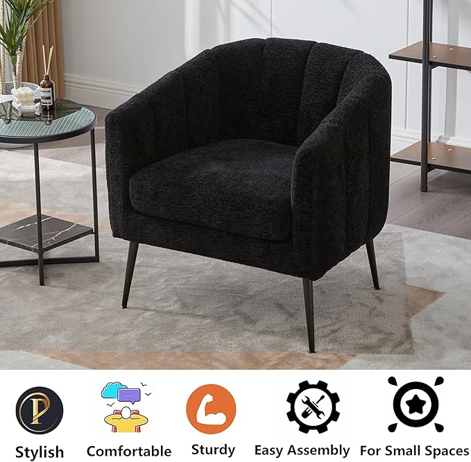 50.78 Small Sofa Couch for Small SpacesModern Corduroy Loveseat CouchesOval 2 Seater Sofas with Solid Wood Legs for ApartmentDormStudioBedroomRV. (Chenille Black Armchair)