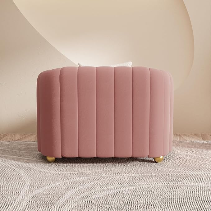 Modern Pink Velvet Sofa Chair for Living Room 42 Single Sofa with Gold Metal Sphere Legs (Pink 1S)