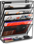 EasyPAG 5 Tier Wall File Holder Mesh Hanging Folder Organizer with Classify Label Versatile Desk File Holder Vertical Wall Mounted Mail Organizer for Office Home Cubicle Black