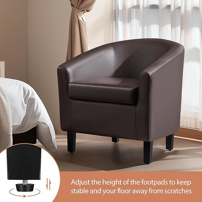 Yaheetech Leather Club Chair Faux Leather Accent Chair Modern Living Room Armchair with Wood Legs and Padded Seat for Bedroom Reception Room Espresso