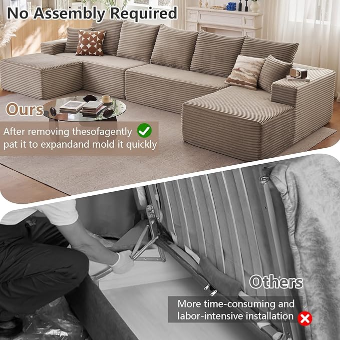 Cloud Modular Sectional Sofa for Living Room167x69.7 Oversized U-Shaped Couch with 7 PillowsBig Comfy Couches SetFluffy Corduroy Sofa with Ottoman &amp ChaiseNo Assembly(CamelRight-Facing Chaise