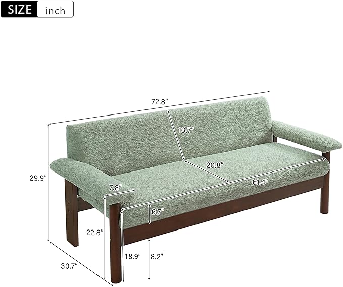 Christopher Knight Home Vincenzo Berber Fleece Sofa Upholstered Loveseat Soft Pillow Armchair Rubberwood Legs Couch 72.8 Loveseat Large Couch Chair Reading Sofa for Living Room Home Rest Green