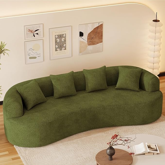 107 Curved Sofa for Living Room Modern Chenille Cloud Couch Sofa Luxury Plush Extra Deep 4-Seater Oversized Boucle Couch for Small Spaces Apartment‌ No Assembly Required Green