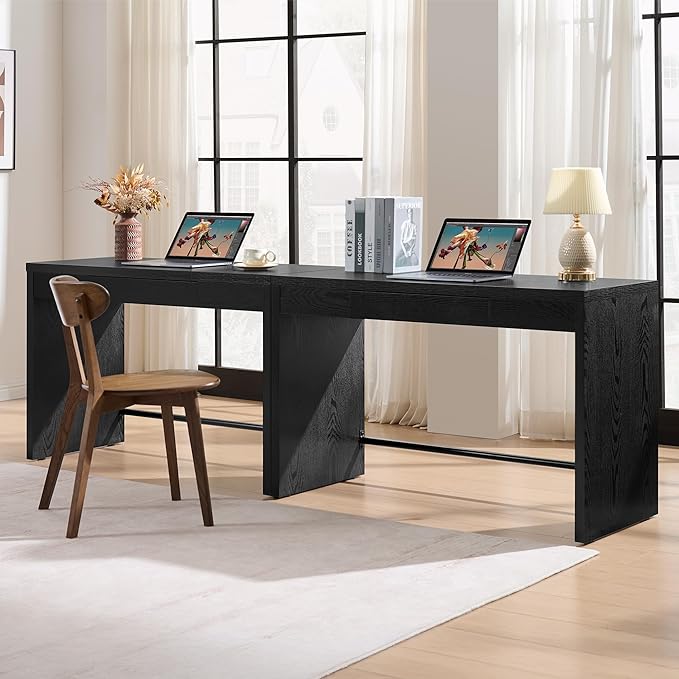 SICOTAS Computer Desk Writing Table - 47-Inch Wooden Study Desk for Bedroom Farmhouse Home Office Desk with Drawer Boho Makeup Vanity Table for Dormitory (Black Oak 1 Piece)
